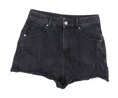 Urban Revivo Black High-Waisted Cut-Off Denim Shorts