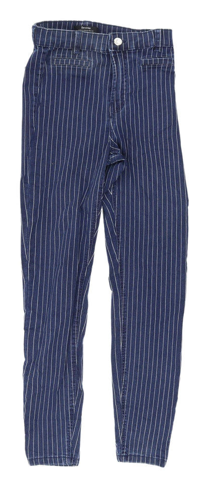Bershka Women's Blue Striped Ankle Jeans, Size 6