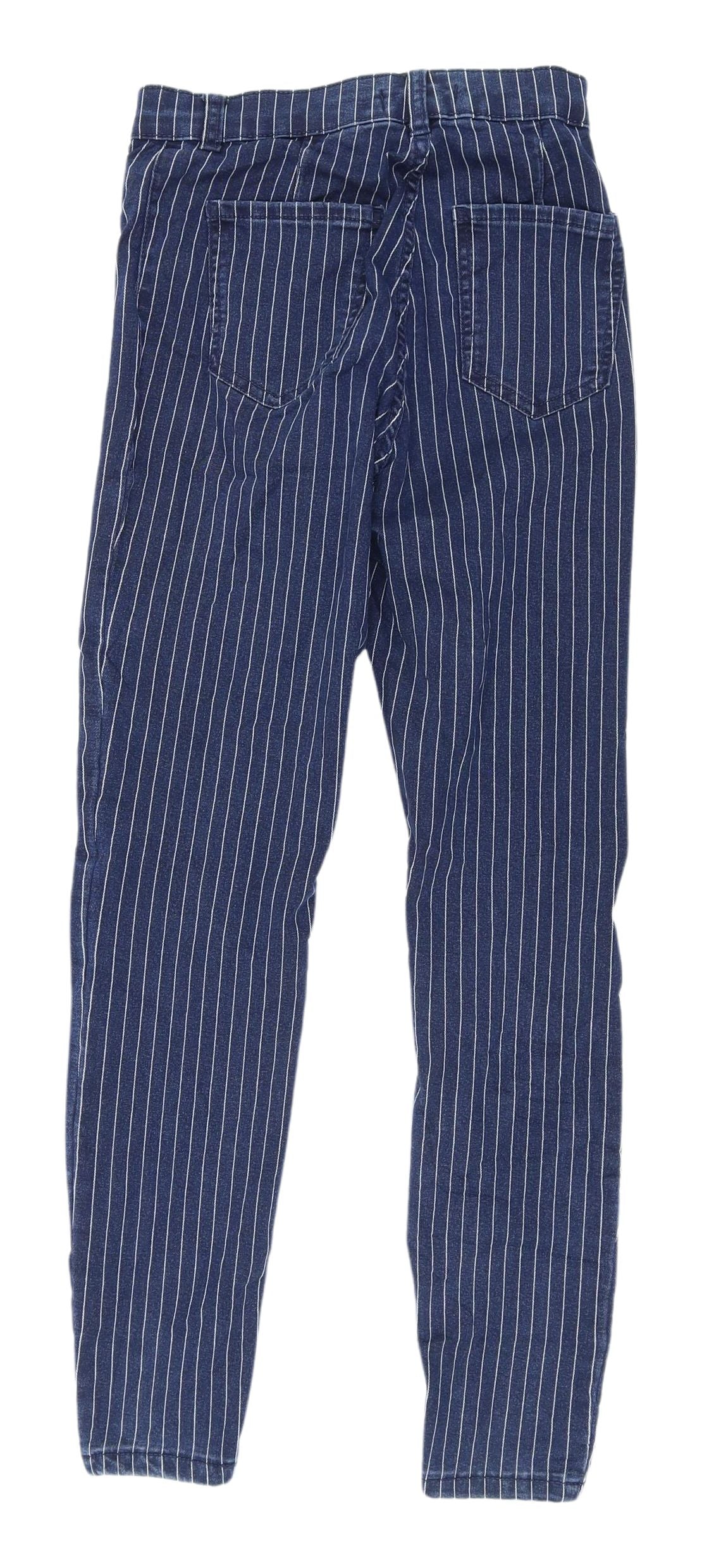 Bershka Women's Blue Striped Ankle Jeans, Size 6