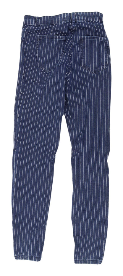 Bershka Women's Blue Striped Ankle Jeans, Size 6