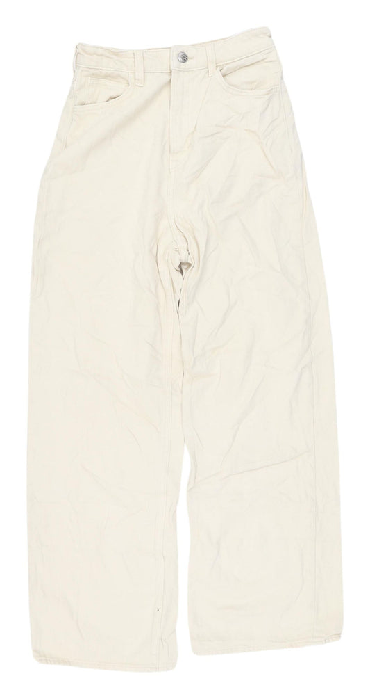 Womens UK Size 6 Unknown Relaxed Fit Wide-Leg Ivory Jeans