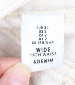 Womens UK Size 6 Unknown Relaxed Fit Wide-Leg Ivory Jeans