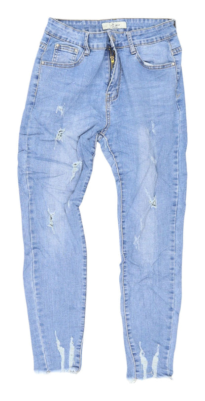 B.S Jeans Women's Blue Slim Fit Distressed Jeans - Size 10