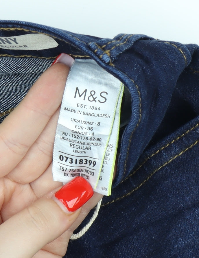 Womens UK Size 8 Marks and Spencer Regular Fit Skinny Blue Jeans