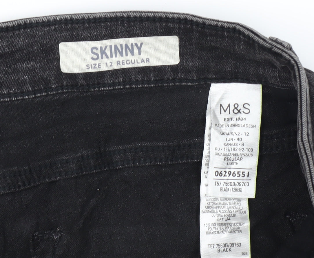 Womens UK Size 12 Marks and Spencer Regular Fit Skinny Black Jeans
