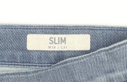 Marks and Spencer Men's Light Blue Slim Jeans, Size 38