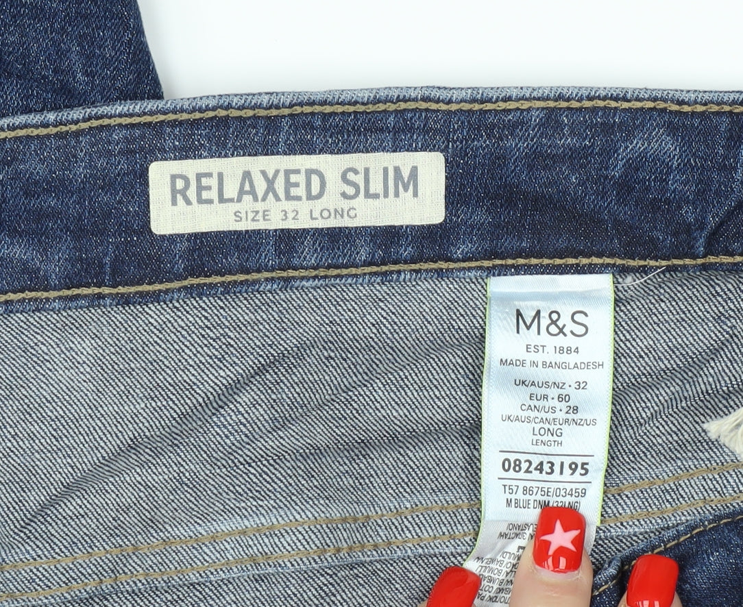 Unisex Adultss UK Size 32 Marks and Spencer Relaxed Fit Straight Blue Jeans
