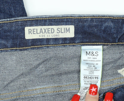 Unisex Adultss UK Size 32 Marks and Spencer Relaxed Fit Straight Blue Jeans