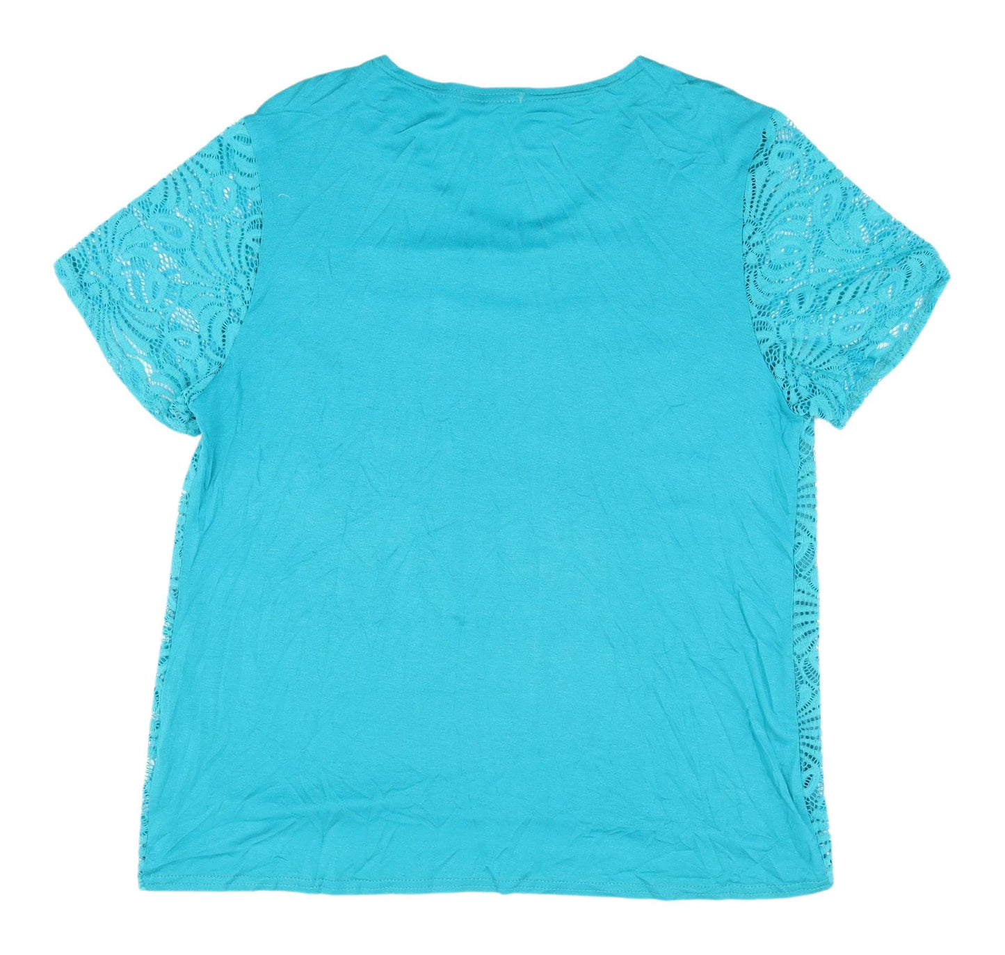 Fanghua Blue Lace Blouse for Women M/L Short Sleeve