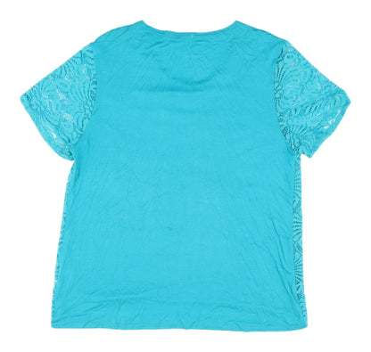 Fanghua Blue Lace Blouse for Women M/L Short Sleeve