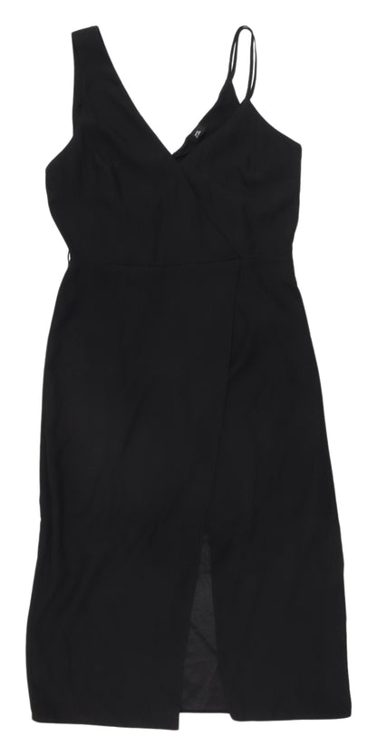 River Island Women's Black Wrap Midi Dress Size 12