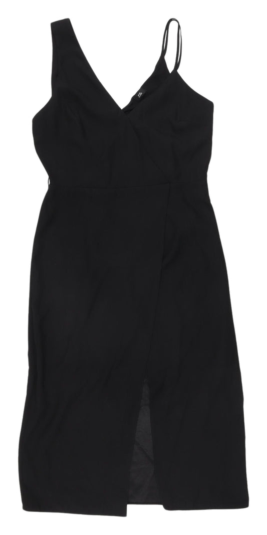 River Island Women's Black Wrap Midi Dress Size 12