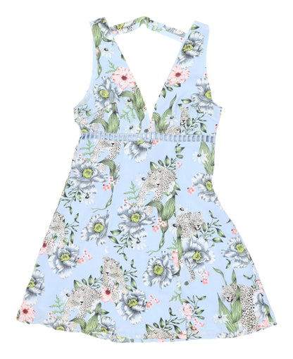 H&M Women's Blue Floral Fit & Flare Dress - Size 10