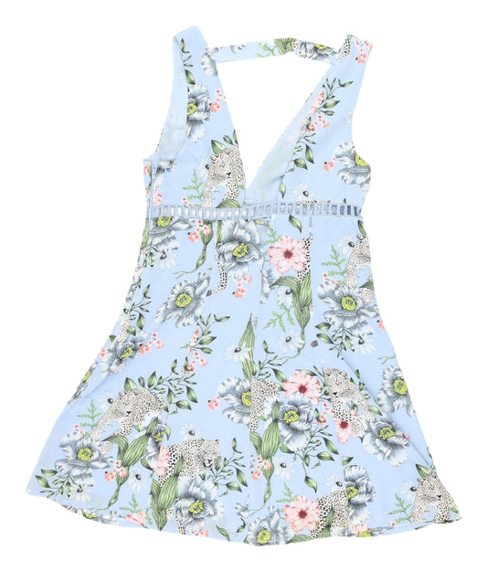 H&M Women's Blue Floral Fit & Flare Dress - Size 10