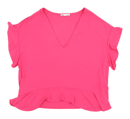 Womens UK Size S Zara Pink Basic Blouse