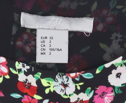 H&M Women Black Floral Shift Dress Size 4