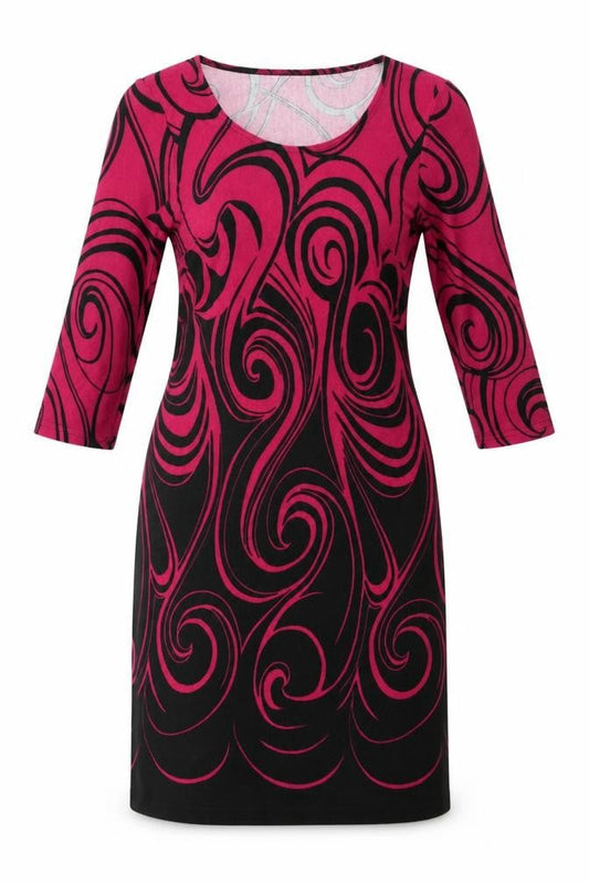 Front view of Roman Women's Pink Black Abstract Sheath Dress
