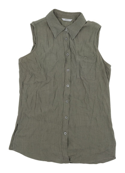 Marks and Spencer Women's Sleeveless Green Button-Up Top