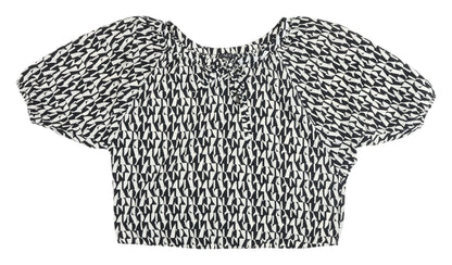 Womens UK Size 14 CMD Black Cropped Blouse