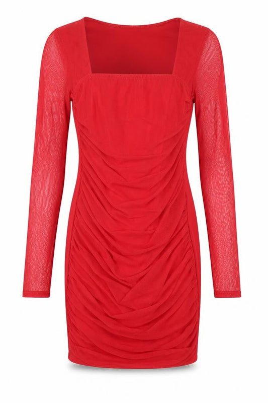 Boohoo Red Bodycon Dress, Women's Long Sleeve Size 12