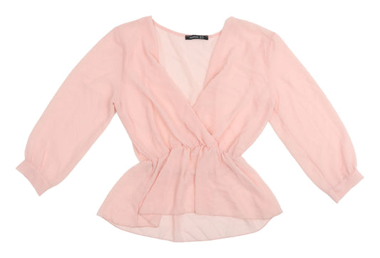 Boohoo Women's Pink Wrap Blouse - Size 14