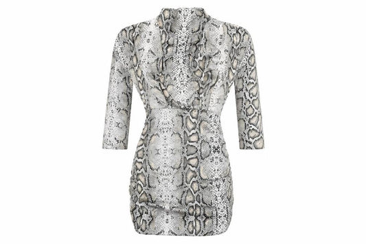 Front view of I Saw It First women’s grey animal print dress s