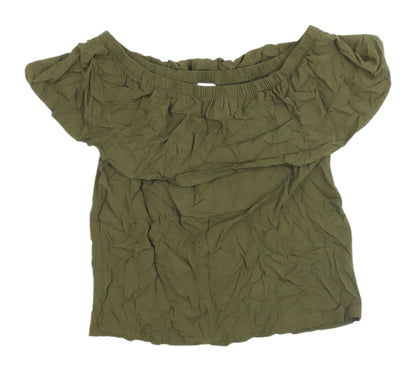 Womens UK Size 10 VILA Green Off the Shoulder Blouse