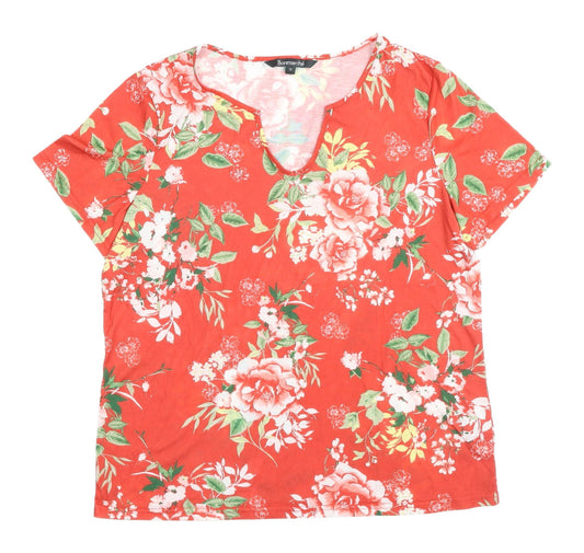 Bonmarché Women's Red Floral T-Shirt Size 12