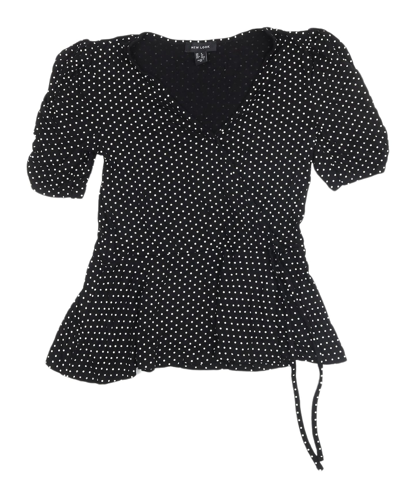 Womens UK Size 8 New Look Black Wrap Blouse