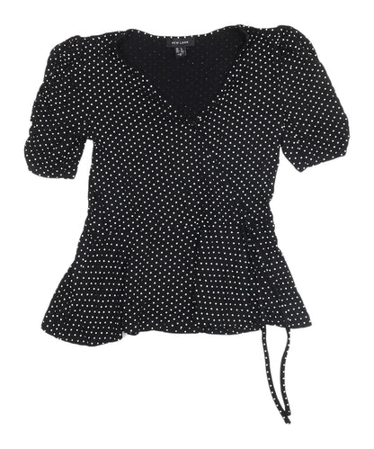 Womens UK Size 8 New Look Black Wrap Blouse