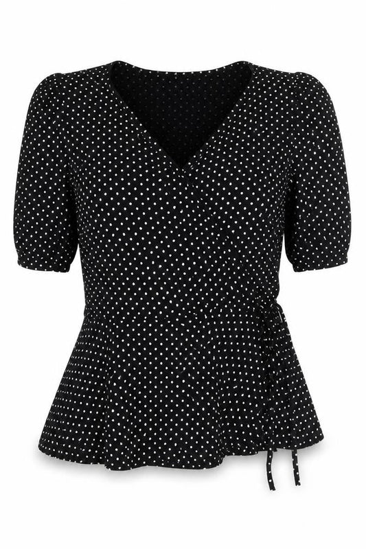Womens UK Size 8 New Look Black Wrap Blouse