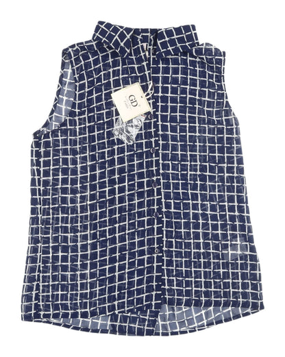 Golden Days Women's Blue Check Sleeveless Button-Up Top