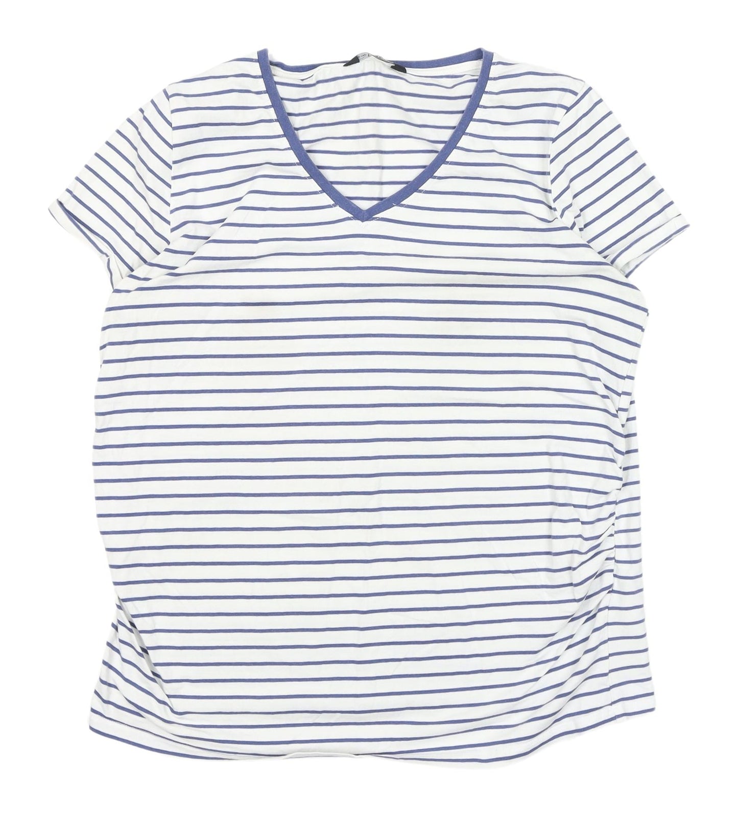 Avenue Women's White Striped V-Neck T-Shirt Size 12-14