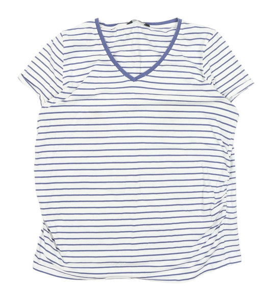 Avenue Women's White Striped V-Neck T-Shirt Size 12-14