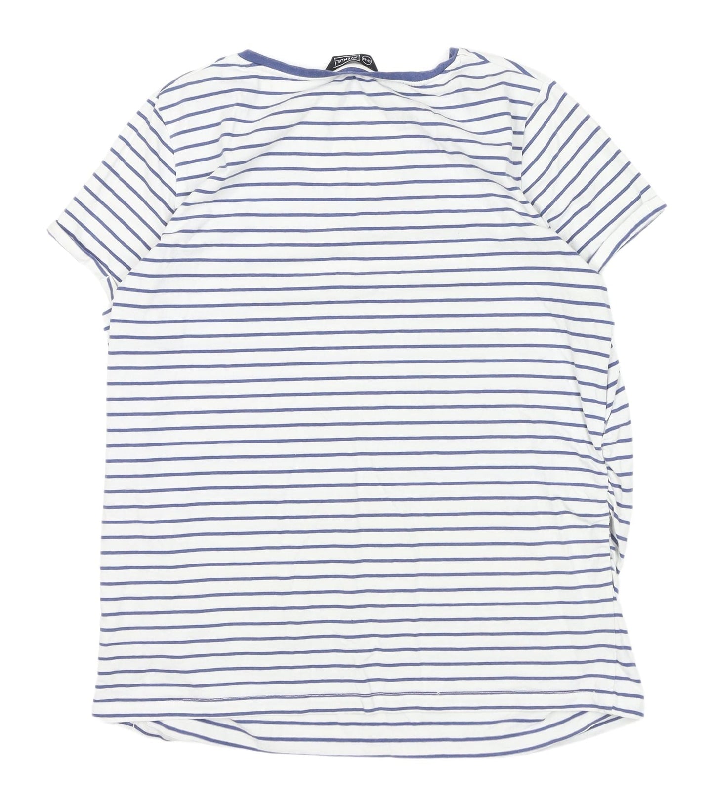 Avenue Women's White Striped V-Neck T-Shirt Size 12-14