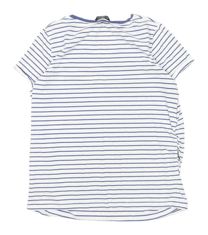 Avenue Women's White Striped V-Neck T-Shirt Size 12-14