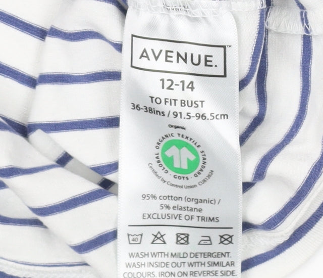 Avenue Women's White Striped V-Neck T-Shirt Size 12-14