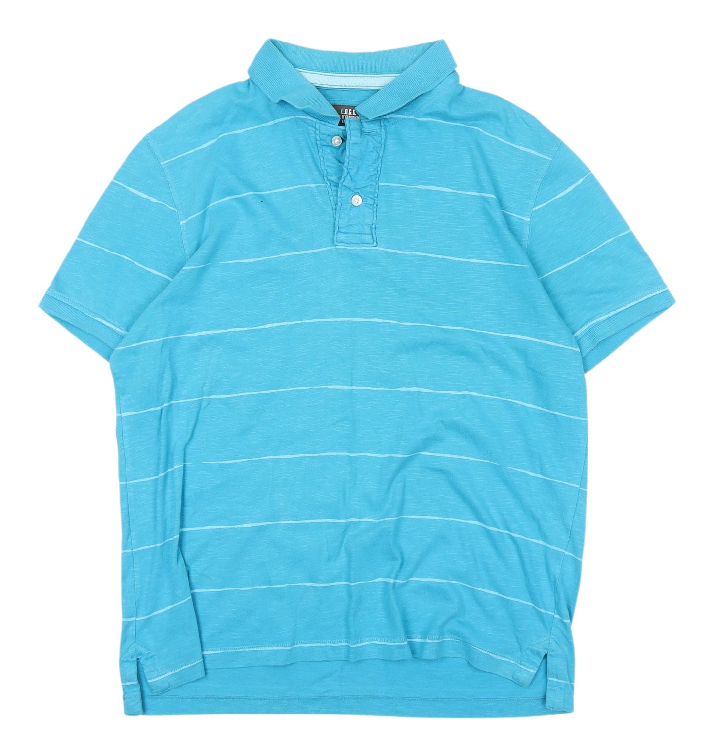 H&M Men's Blue Striped Polo Shirt L