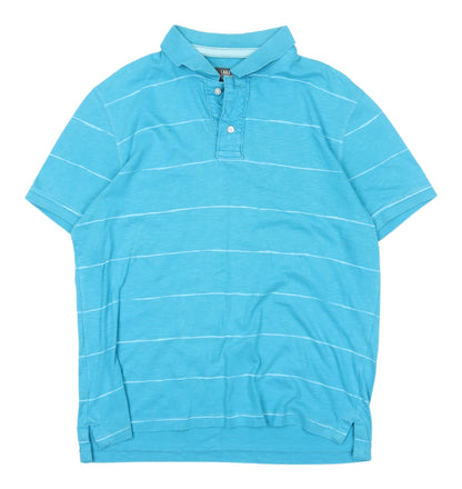 H&M Men's Blue Striped Polo Shirt L