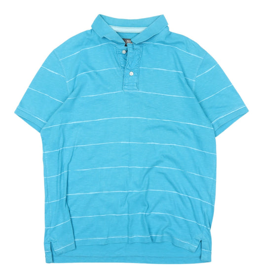H&M Men's Blue Striped Polo Shirt L