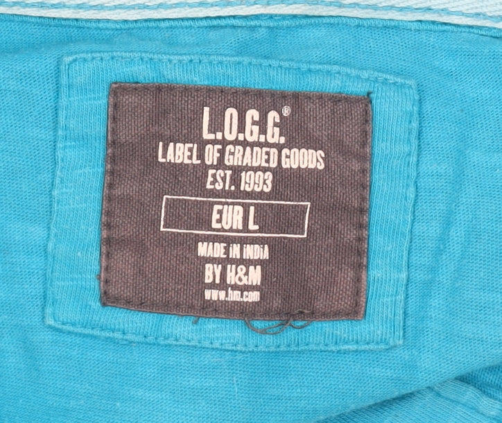 H&M Men's Blue Striped Polo Shirt L