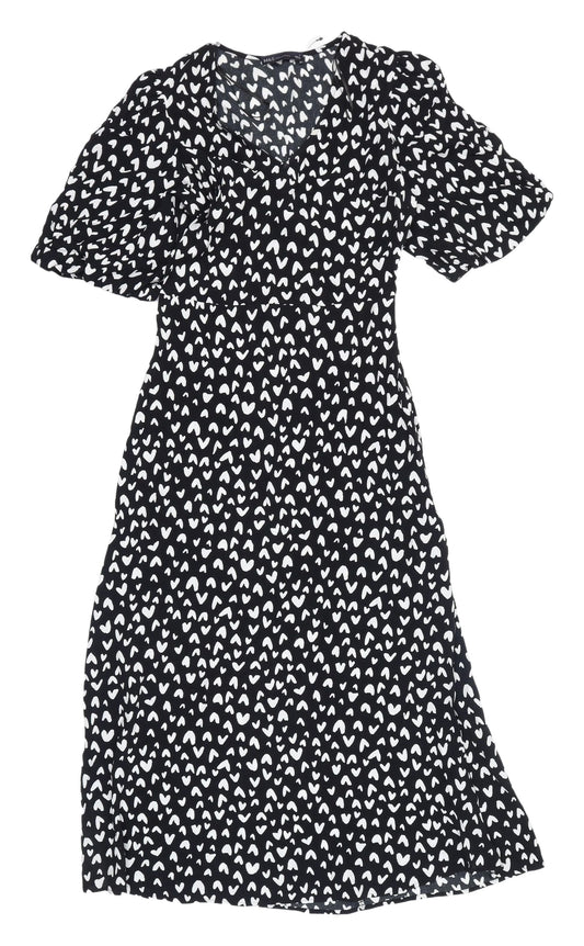 M&S Women's Black V-Neck A-Line Dress, Size 6