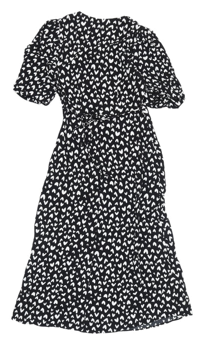M&S Women's Black V-Neck A-Line Dress, Size 6