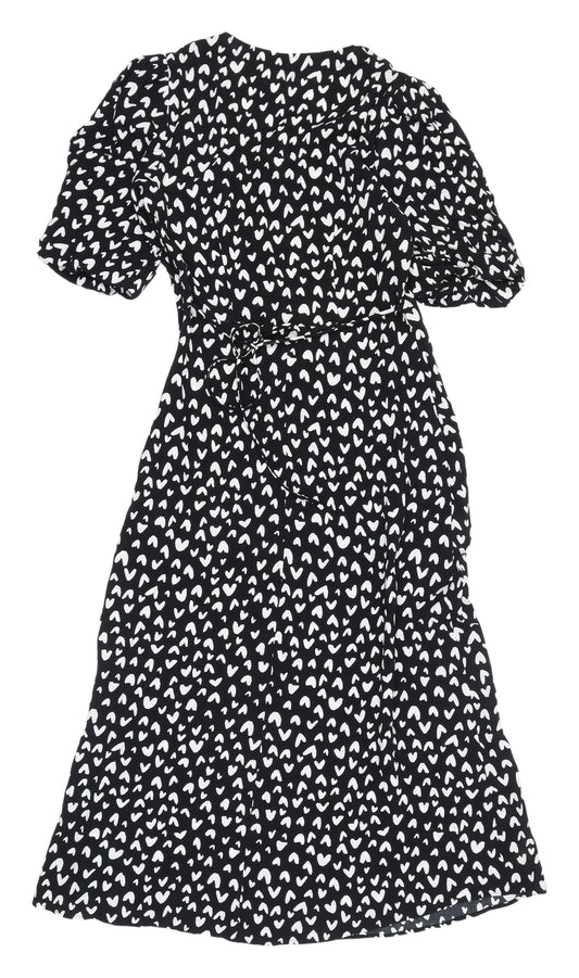 M&S Women's Black V-Neck A-Line Dress, Size 6