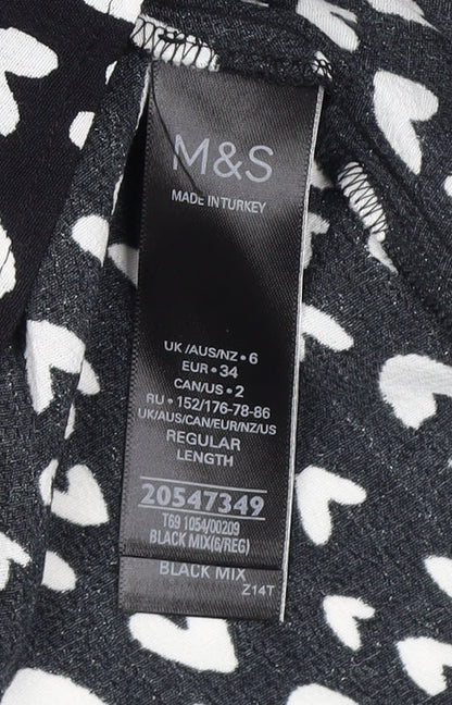M&S Women's Black V-Neck A-Line Dress, Size 6