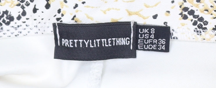 Womens UK Size 8 PRETTYLITTLETHING Regular Fit Wide-Leg Yellow Trousers