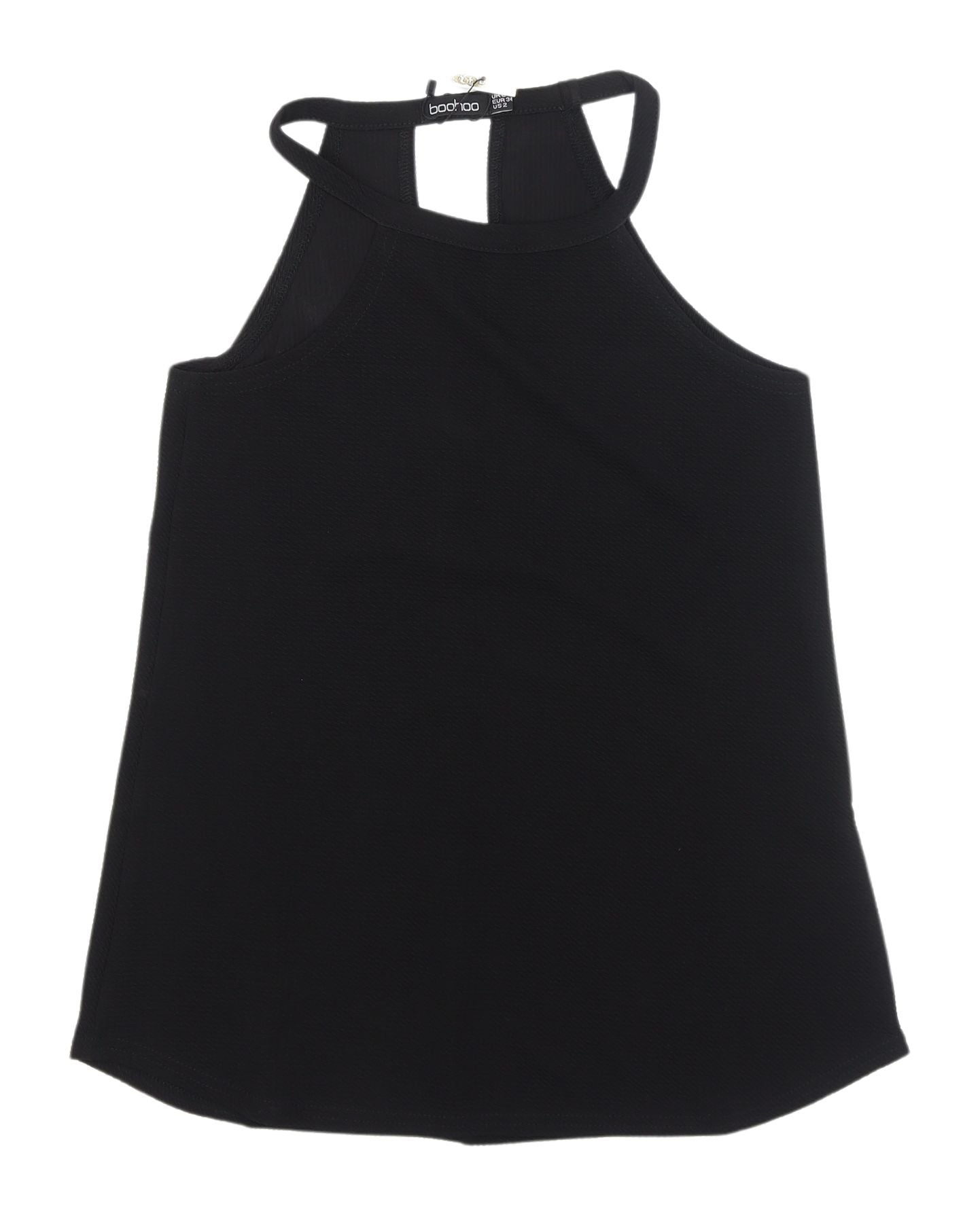 Boohoo Women's Black Tank Top UK 6 High Neck Sleeveless