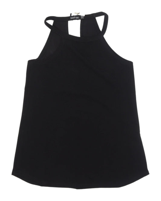 Boohoo Women's Black Tank Top UK 6 High Neck Sleeveless