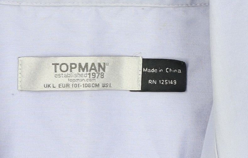 Topman Men's Blue Long Sleeve Button-Up Shirt L