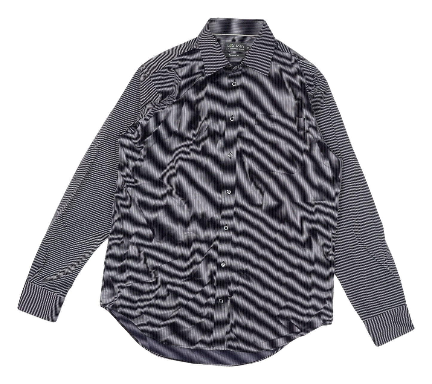 Marks and Spencer Men's Grey Striped Shirt 16